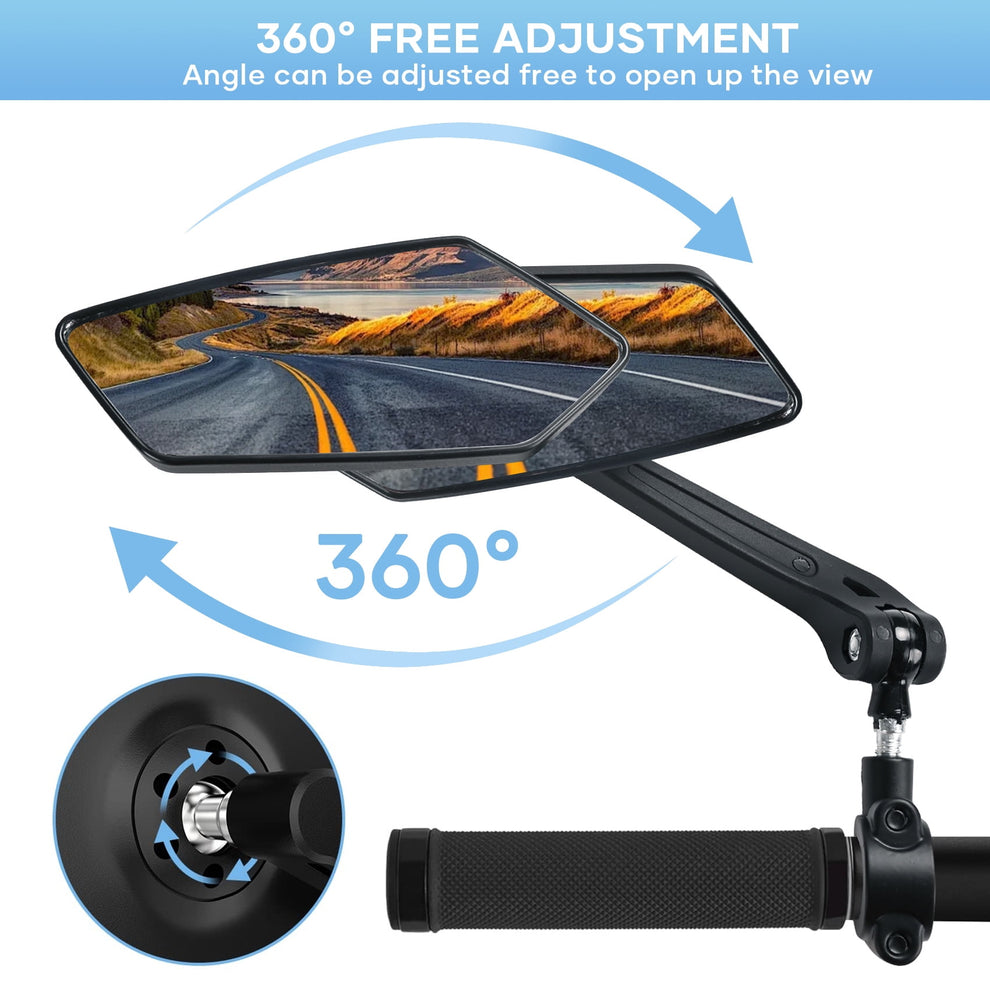 Tighten Rear View Mirror Hlieoar 2 Pack Bike Mirrors, eBike Mirrors for Handlebars, 360ยฐ Adjust ...